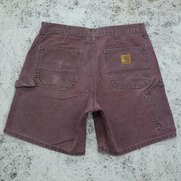 RARE Vintage Carhartt B24 BRG Burgundy Purple Carpenter Shorts 34x7.35 - Picture 1 of 12